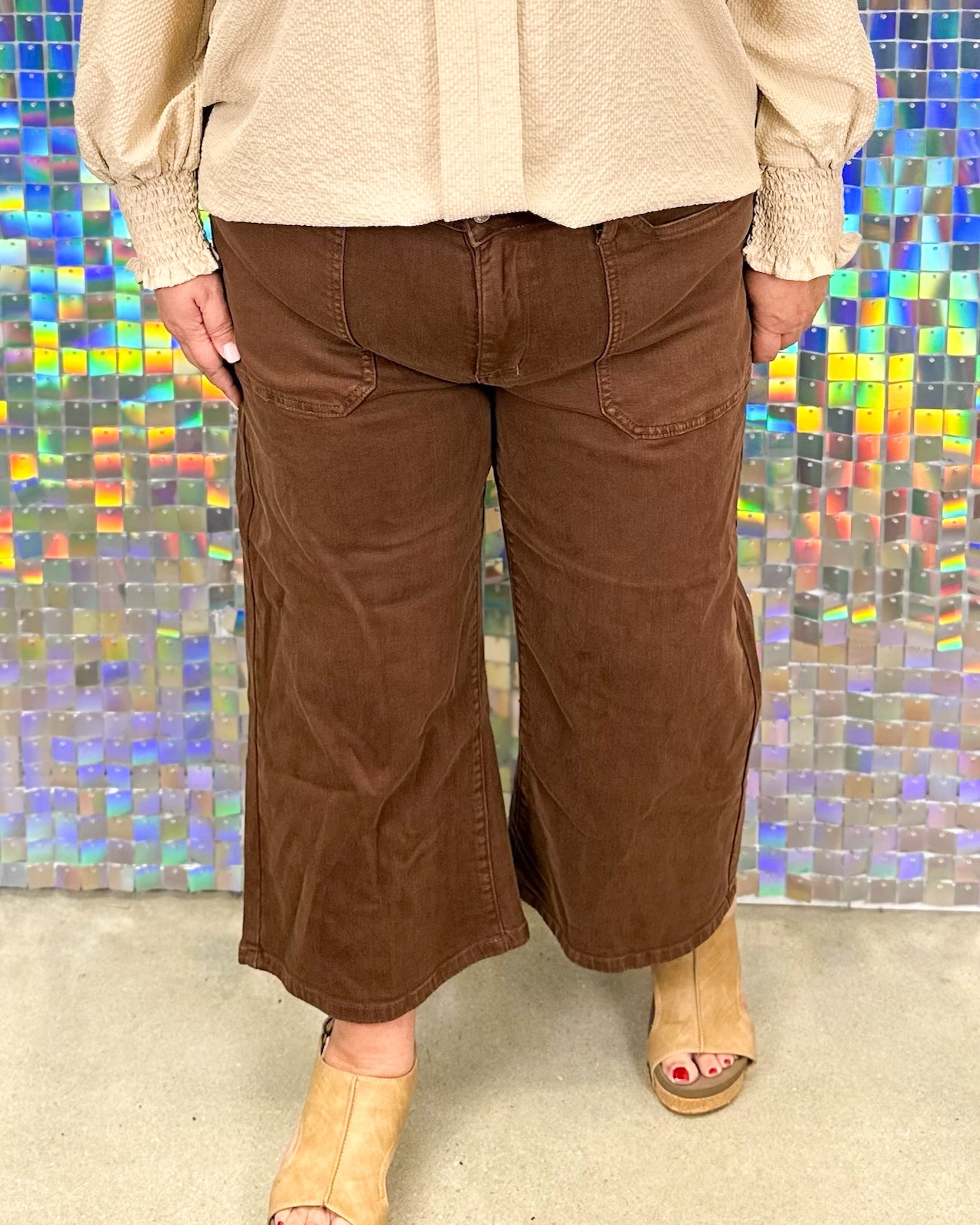 Judy Blue Autumn Mid Rise Wide Leg Crop - Maple