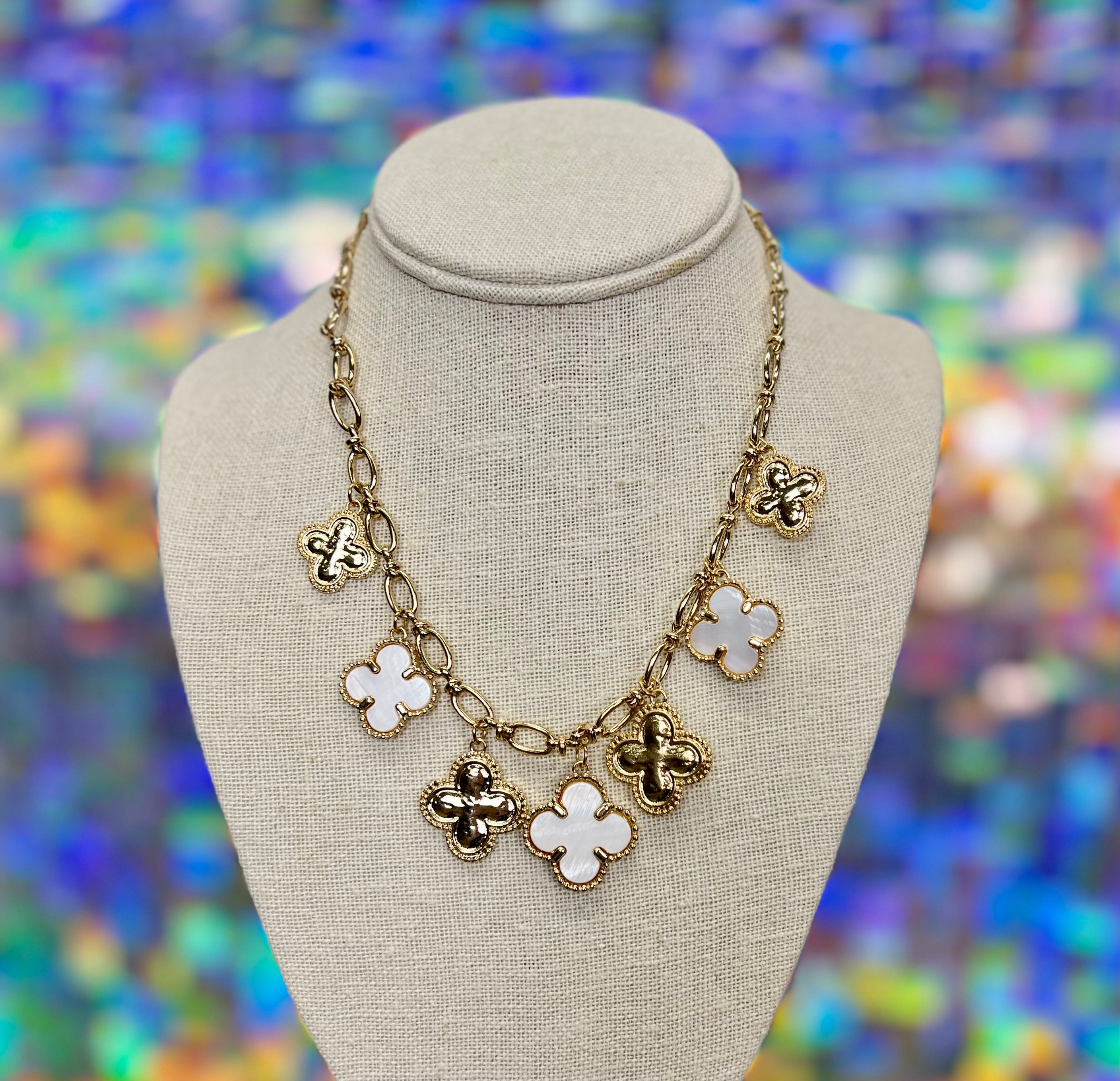 Pearlized Clover & Multi Charm Necklace