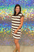 Entro Cameron Stripe Dress - Brown, plus size, pockets, mini dress, short sleeve, round neck