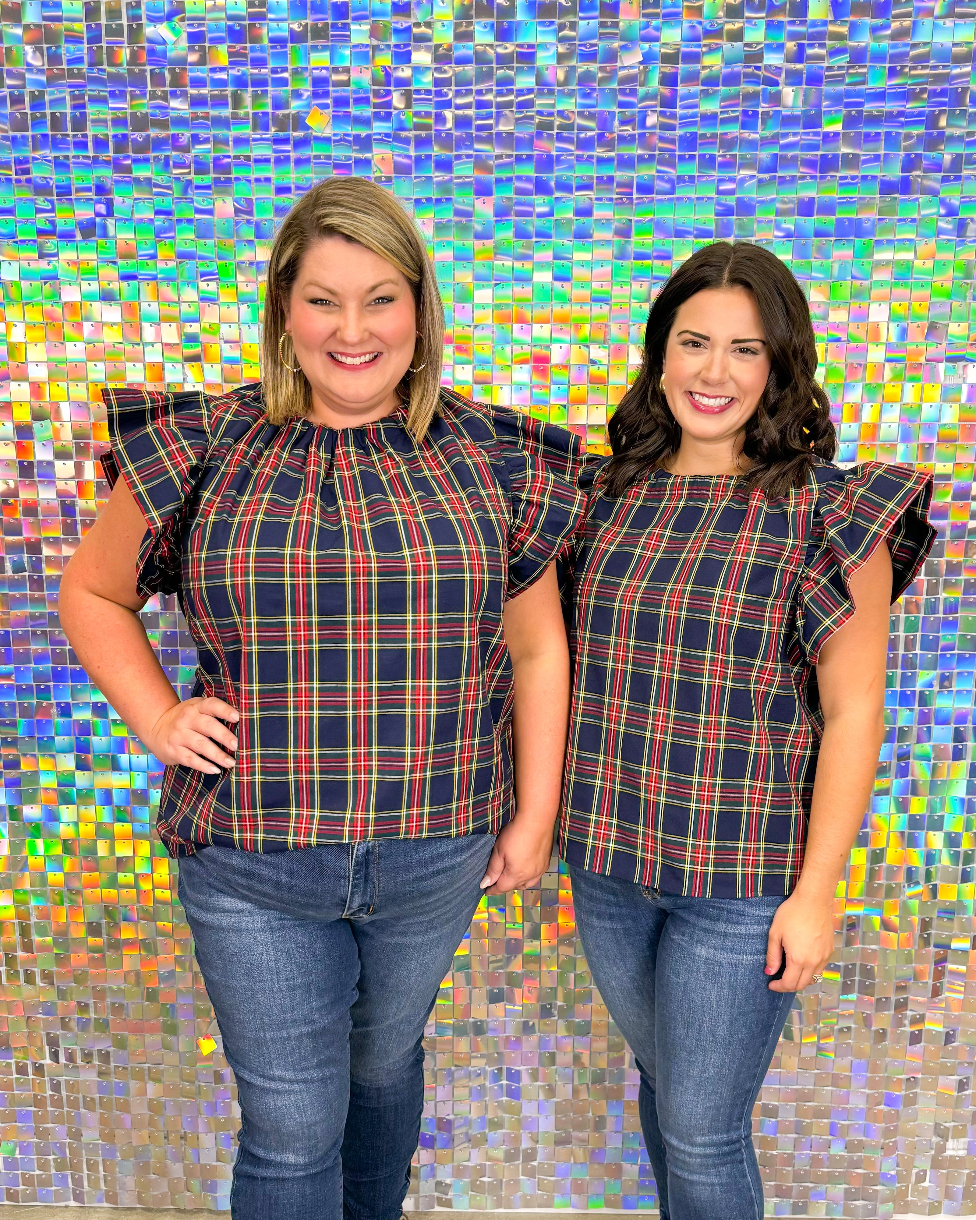 Plaid About You Top - Navy