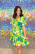 Entro Vibrant Vibes Dress - Green, mini, tiered, v-neck, short sleeve, puff sleeve, print