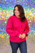 Jodifl Spotted Sweater - Hot Pink, long balloon sleeve, animal print, round neck, colorblock