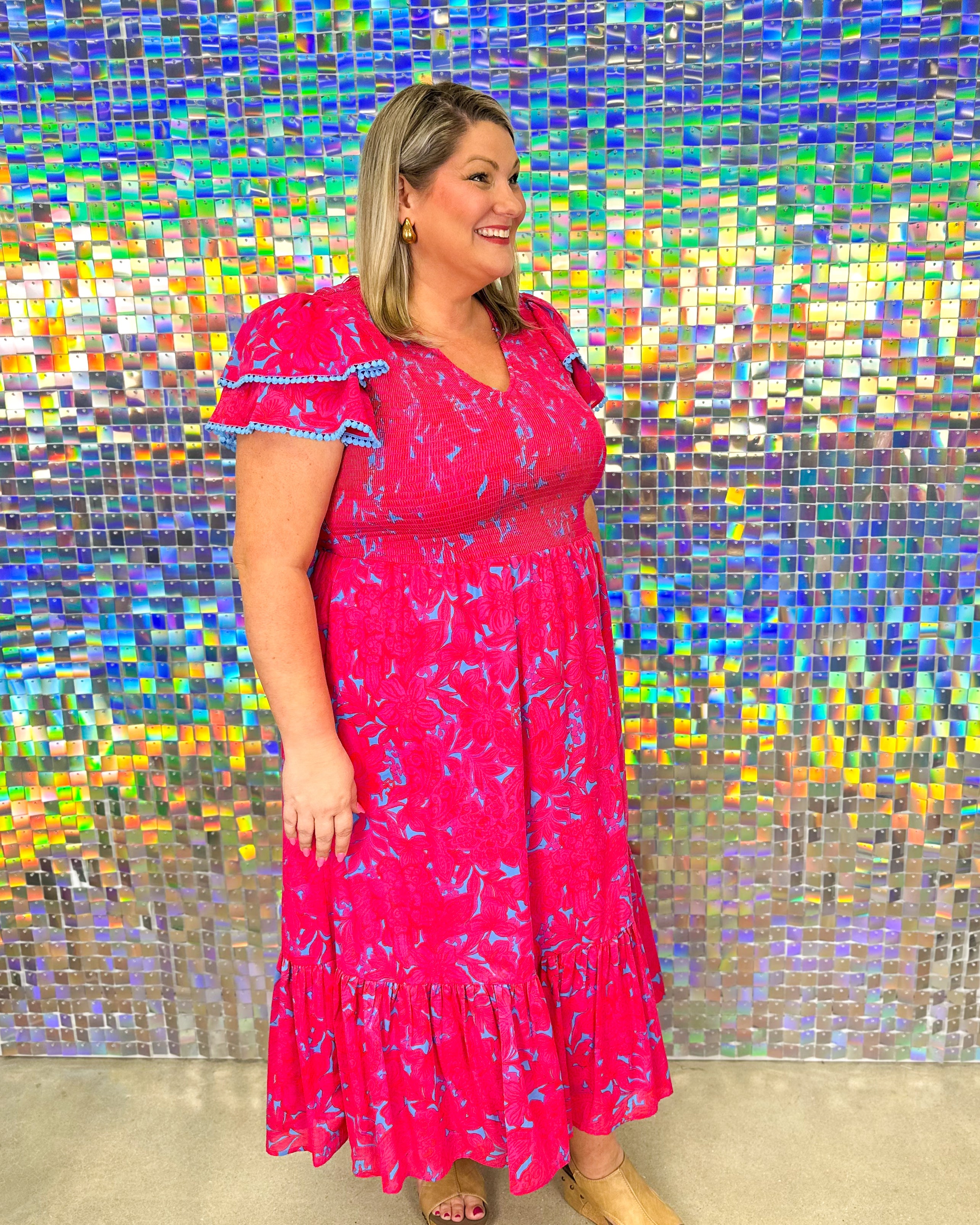 FINAL SALE Delina Tiered Midi Dress - Blue/Pink