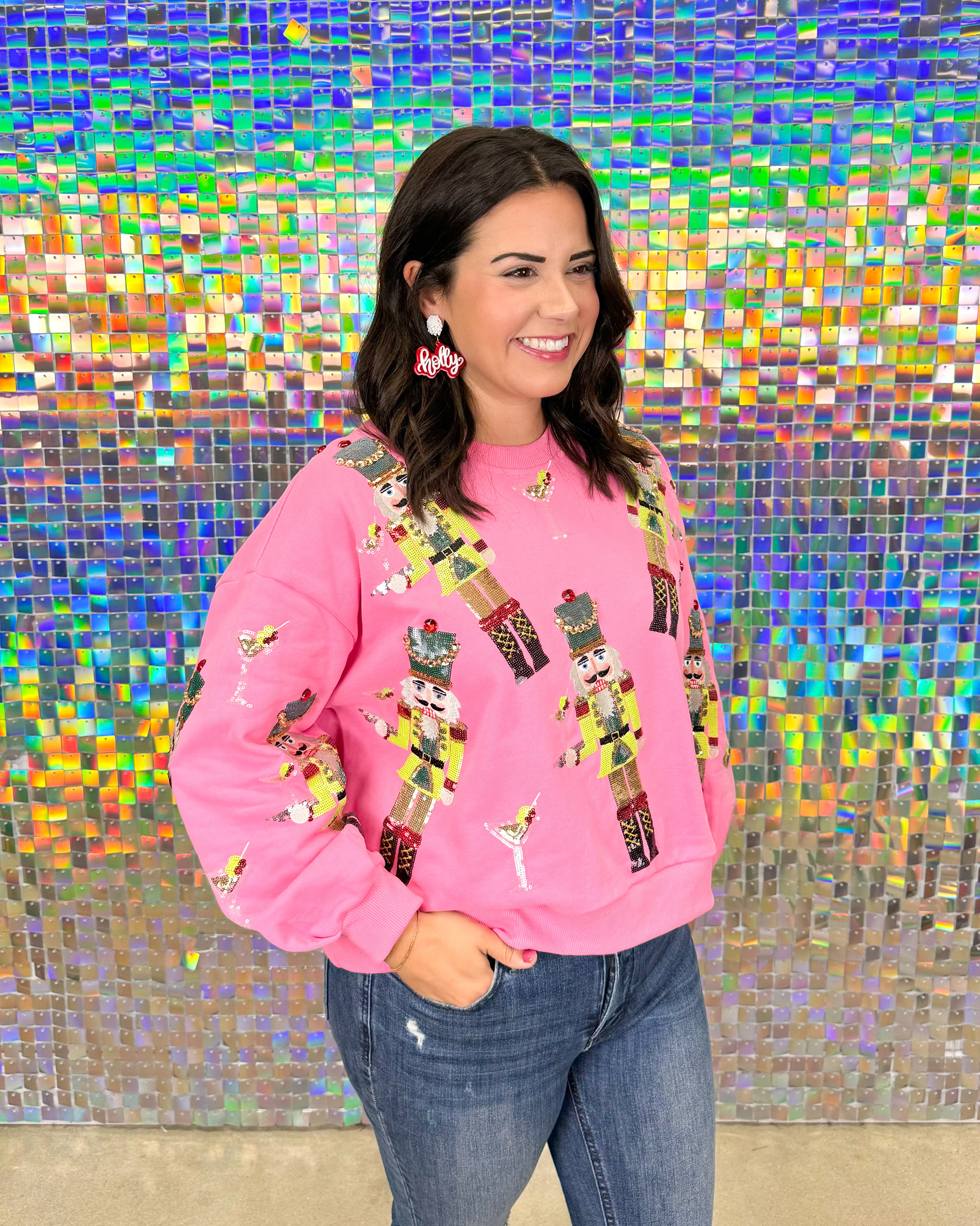 Queen of Sparkles Martini Nutcrackers Sweatshirt - Pink