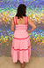 Entro Bianca Ric Rac Dress -Pink, sleeveless, ric rack trim, tiered, square neck, pockets, smocking at back, plus size