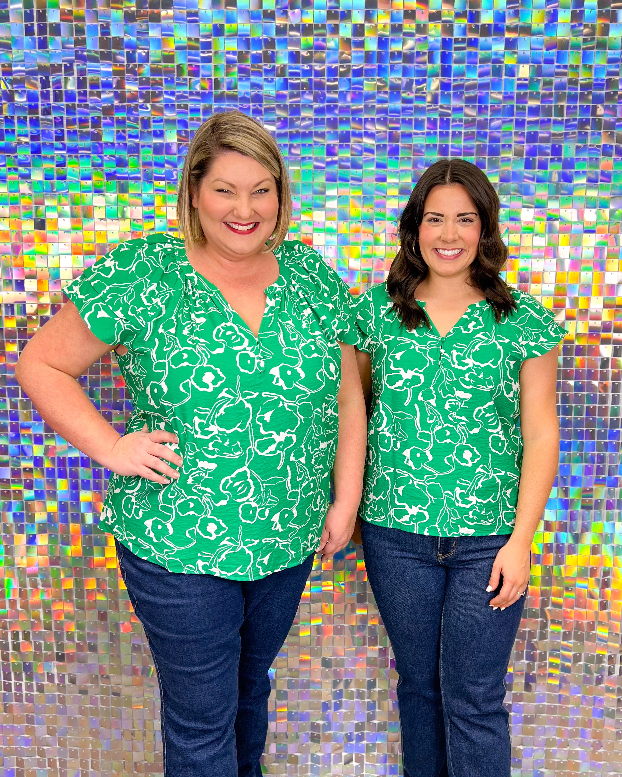Skies Are Blue Fresh and Fierce Top - Green, plus size, print, floral, button, short sleeve, v-neck
