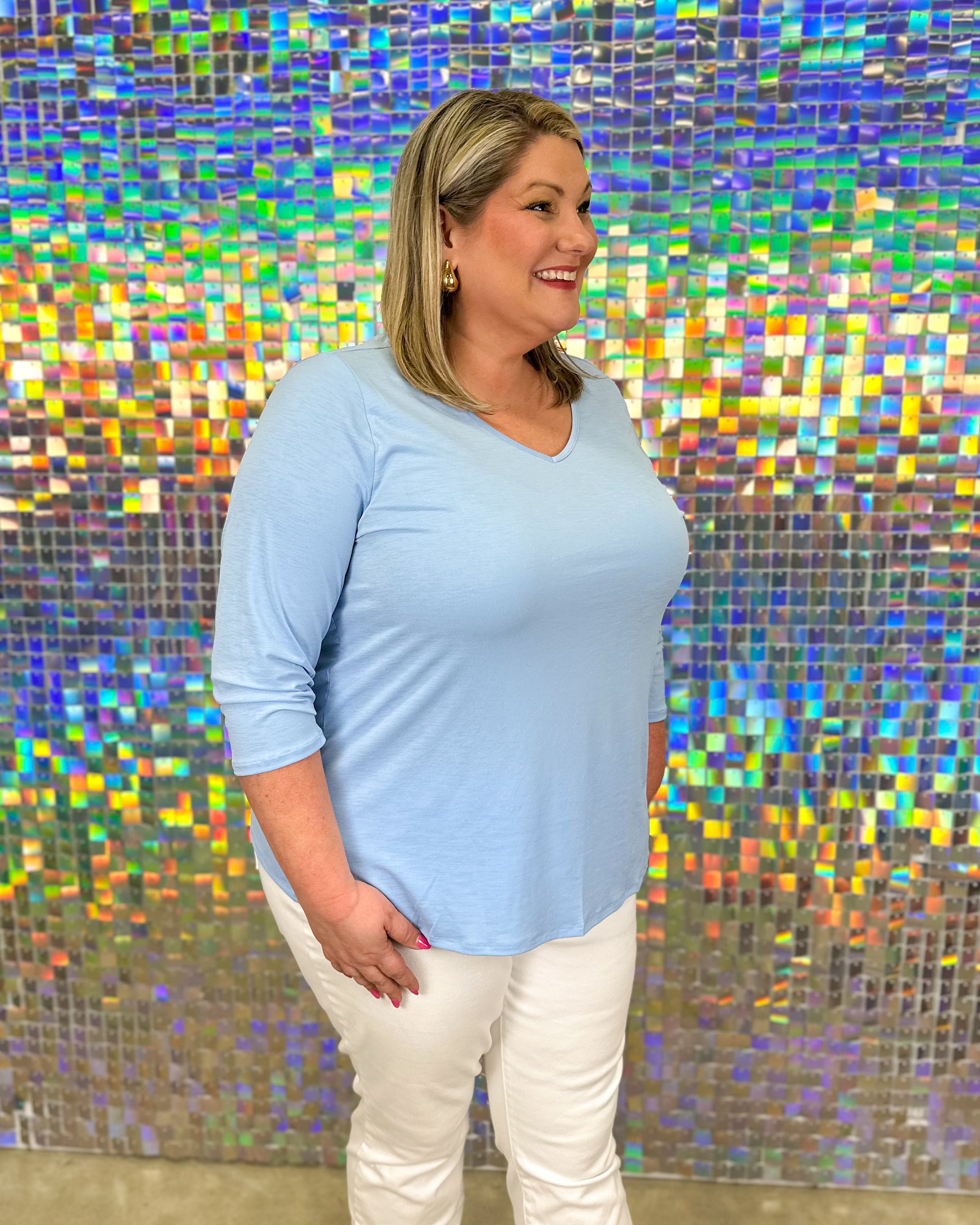 Liza V-Neck Top - Blue