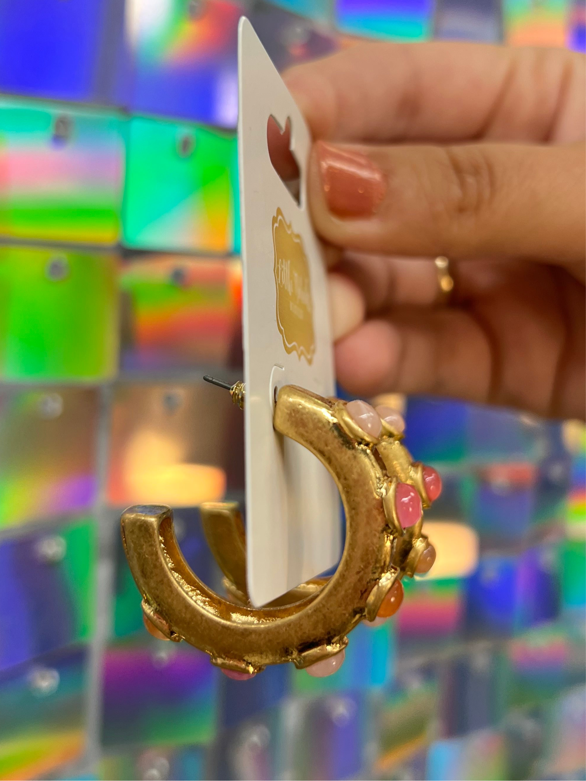 Stone Station Vintage Metal Hoops - Pink