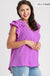 Umgee Maggie Ruffle Top - Orchid, short double ruffle sleeves, ruffle color, buttons, v-neck,  purple, wear to work, plus size