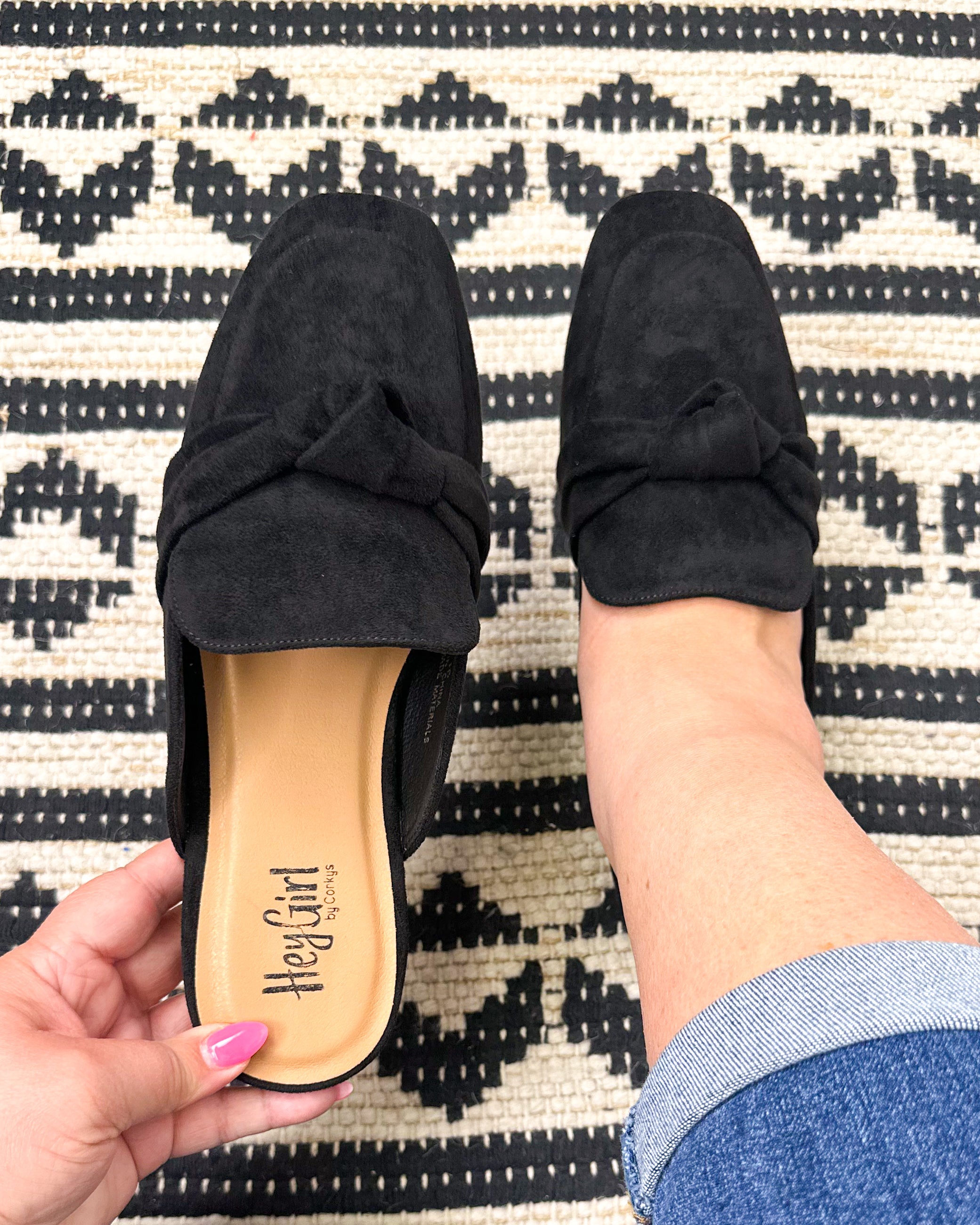 Clingy Mules - Black Faux Suede
