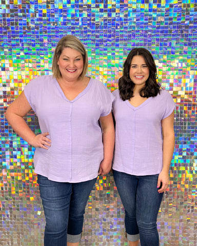 Andree By Unit Confessions Top - Lavender, plus size, gauze, v-neck, seam, sleeveless