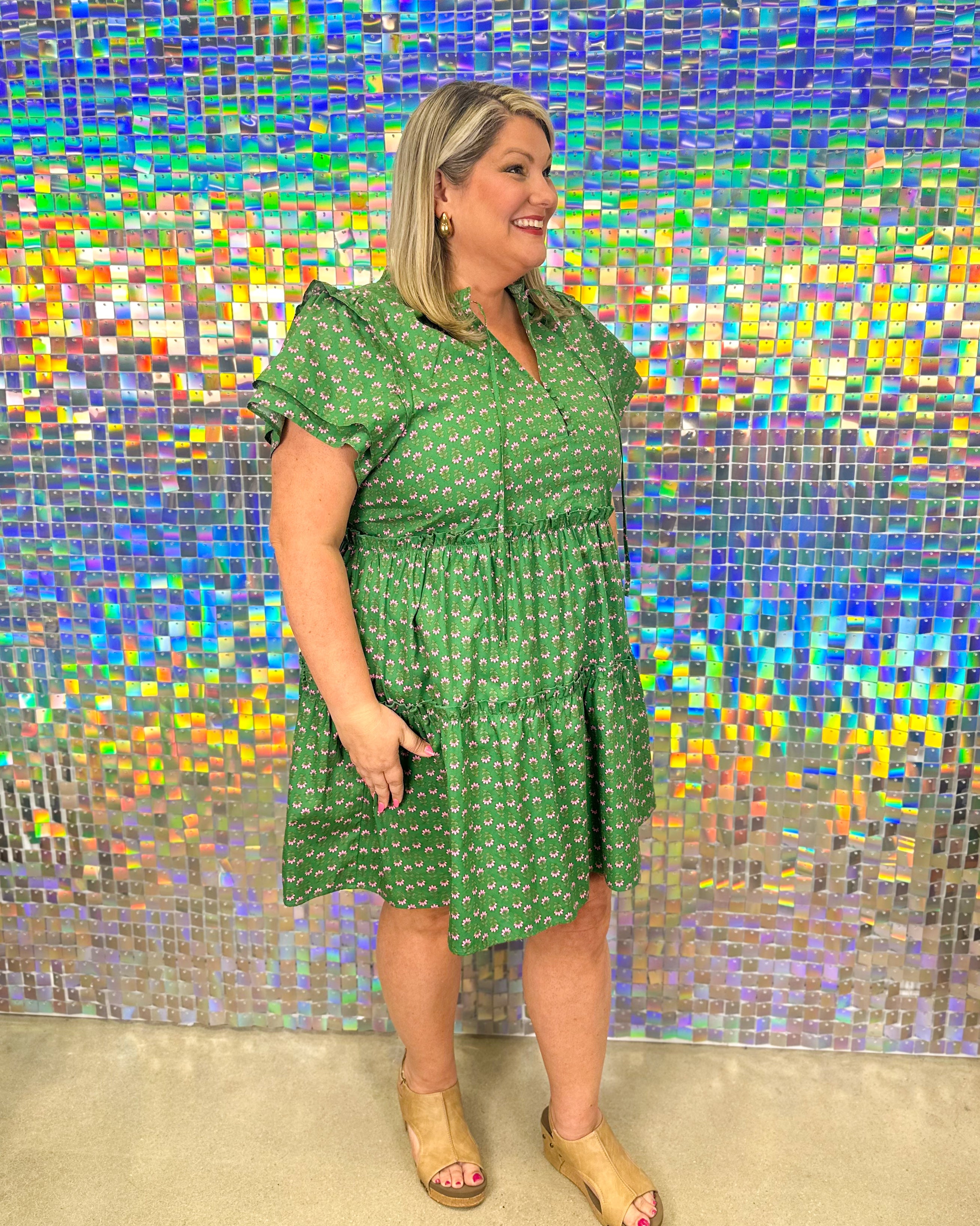 FINAL SALE-Isha Tiered Mini Dress - Kelly/Pink-