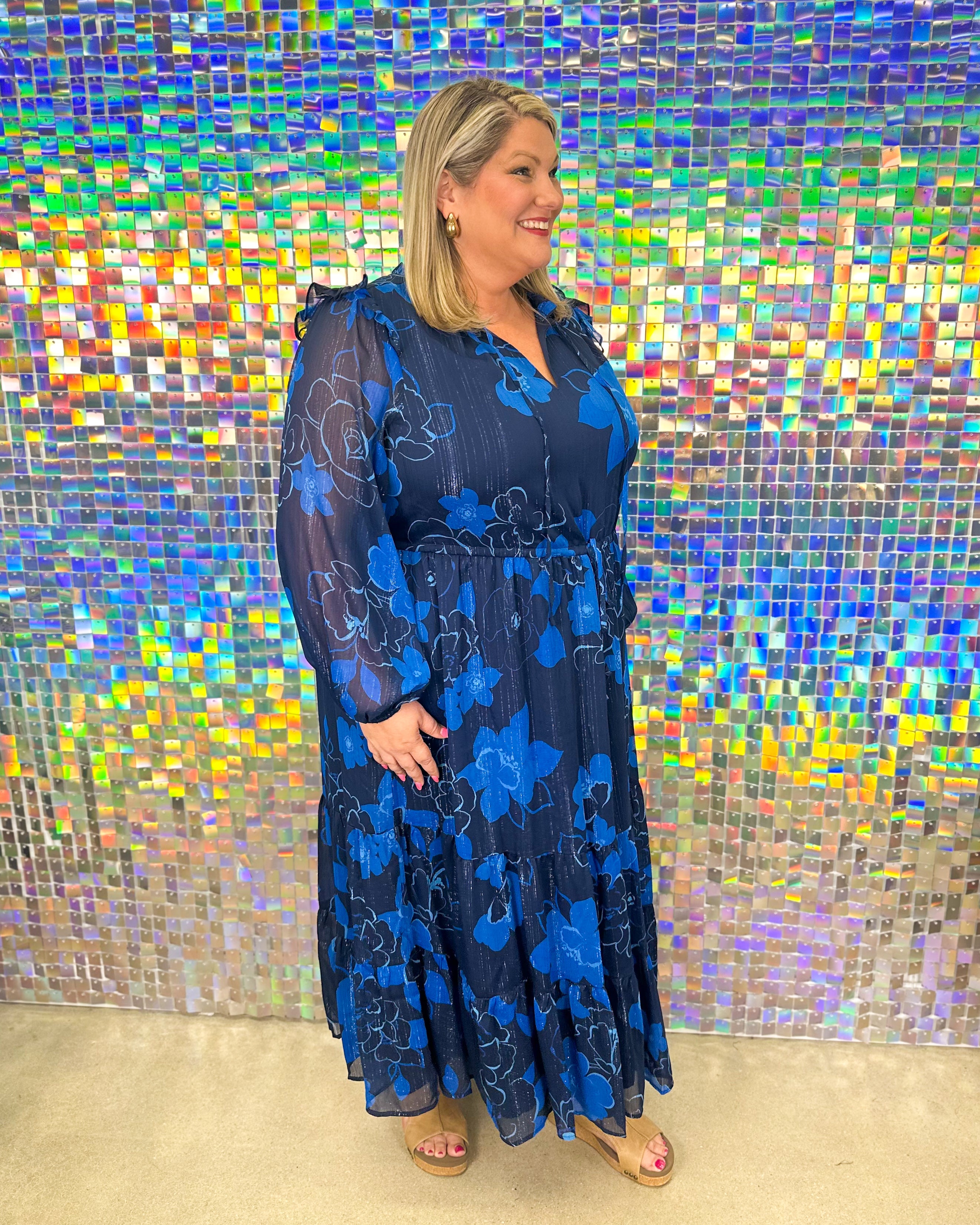 Bluford Tiered Midi Dress - Navy Blue