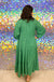 Entro Silky Symphony Dress - Kelly Green, tiered, midi, long sleeve, v-neck