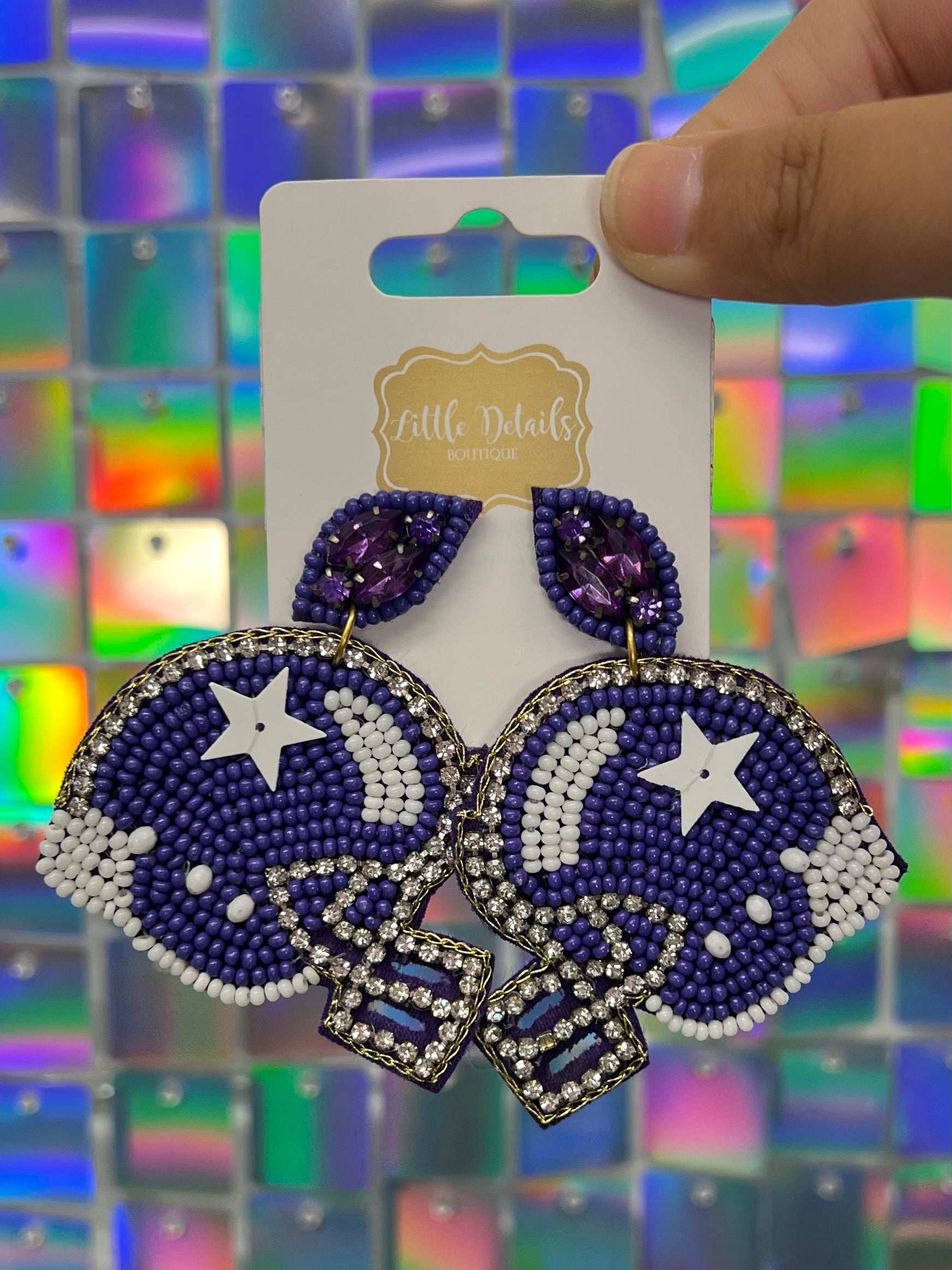 Football Helmet Beaded Earrings - Purple