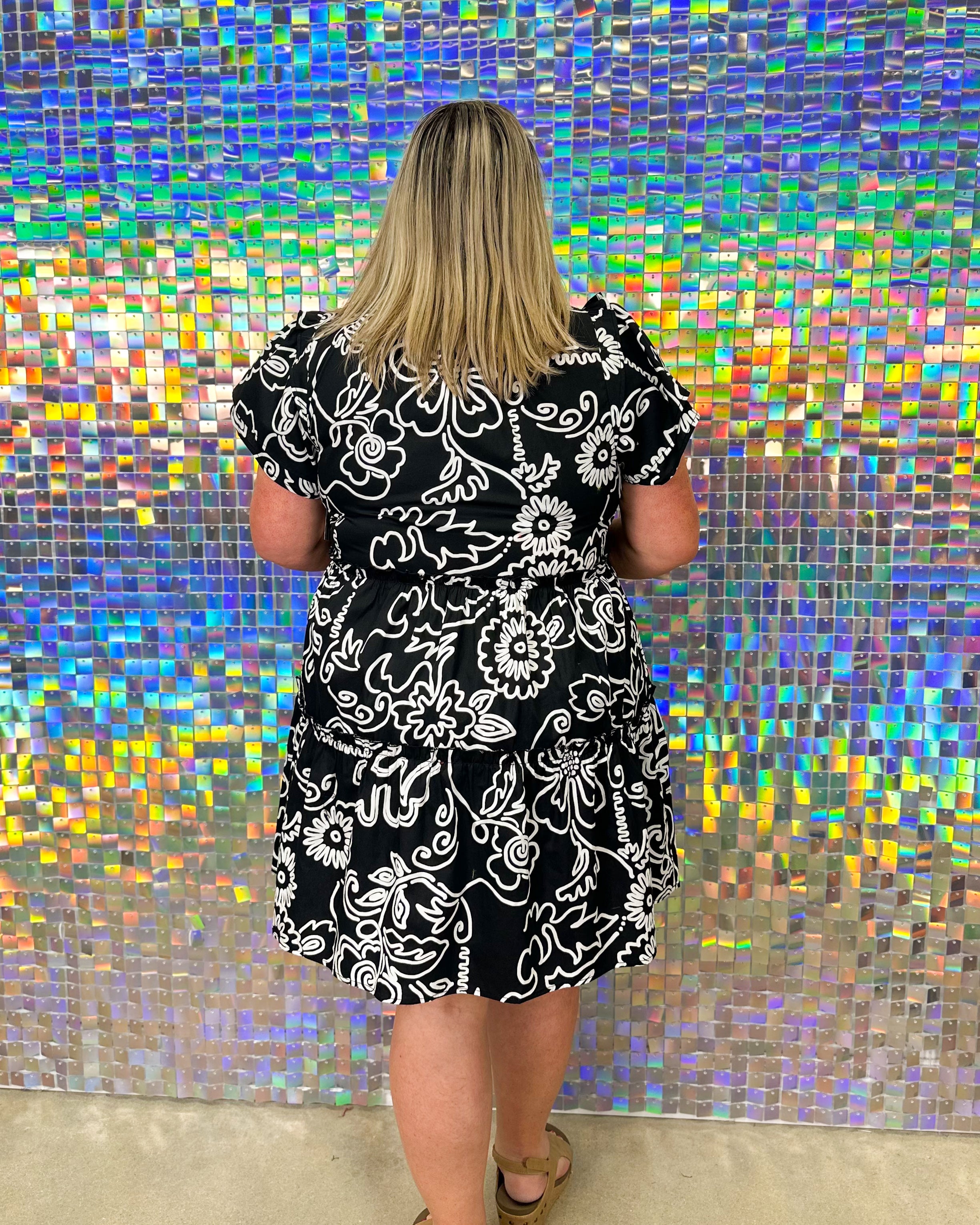 Haylie Floral Empire Tiered Dress - Black/White