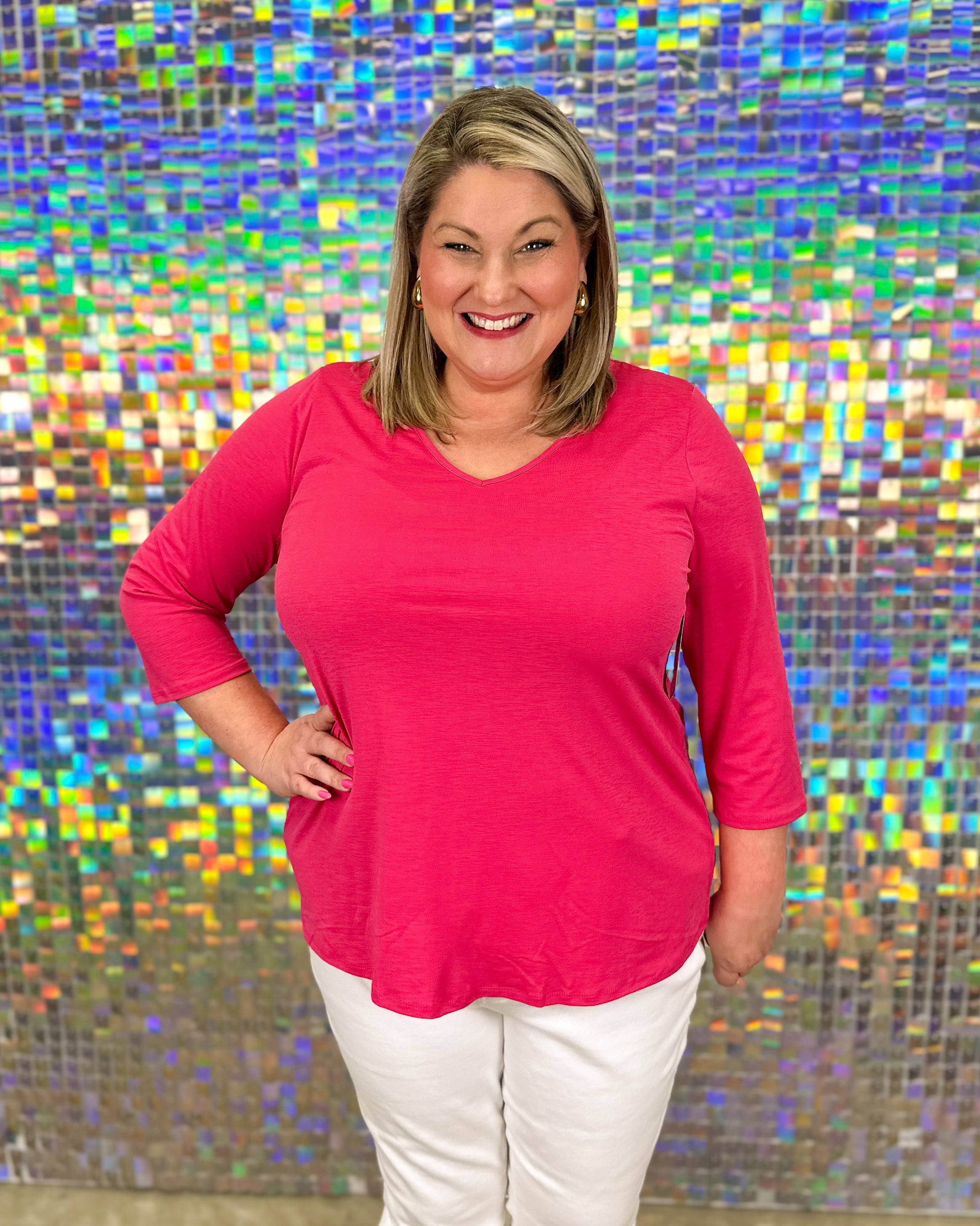 Liza V-Neck Top - Hot Pink