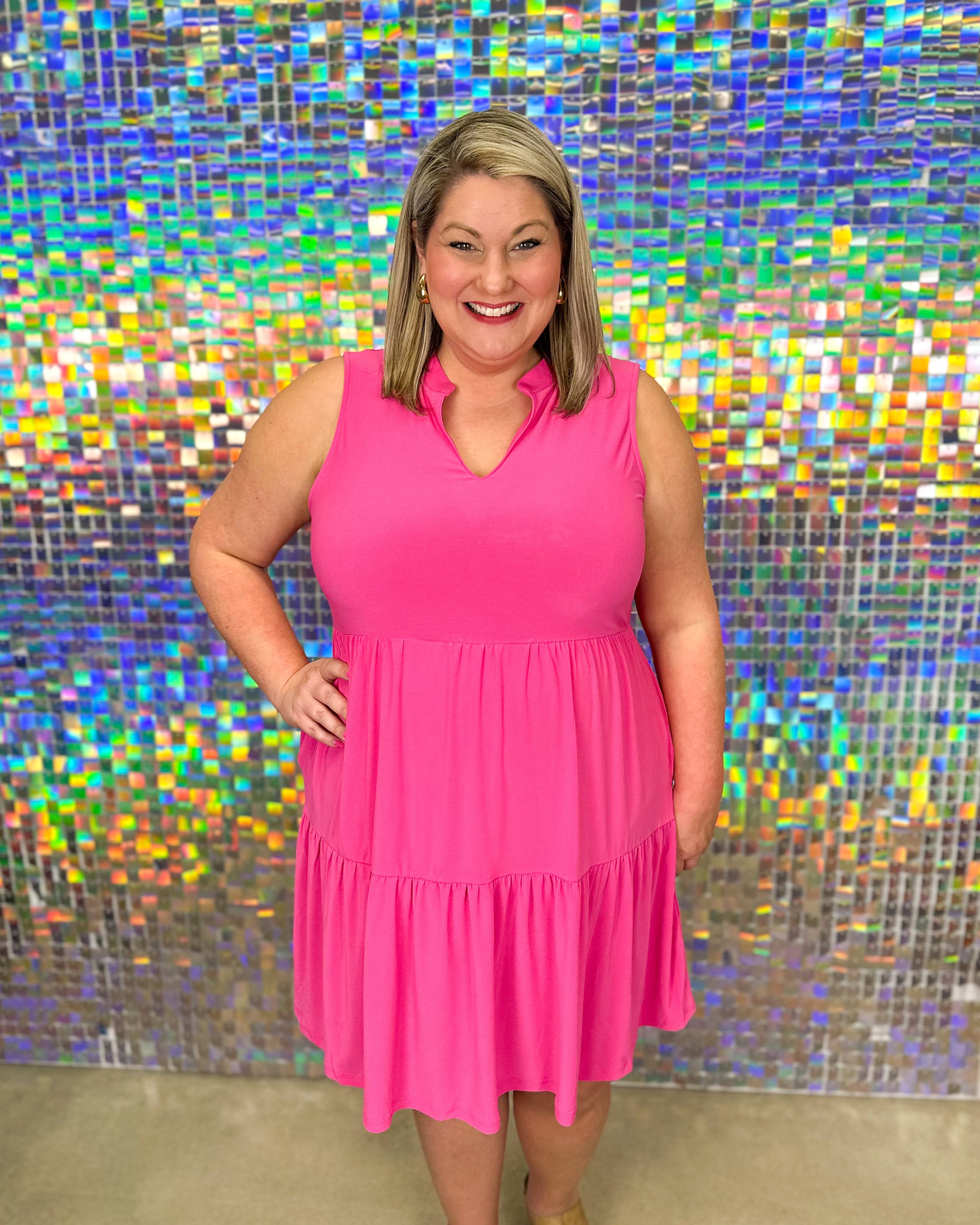 FINAL SALE Lizzy Tiered Sleeveless Dress - Hot Pink