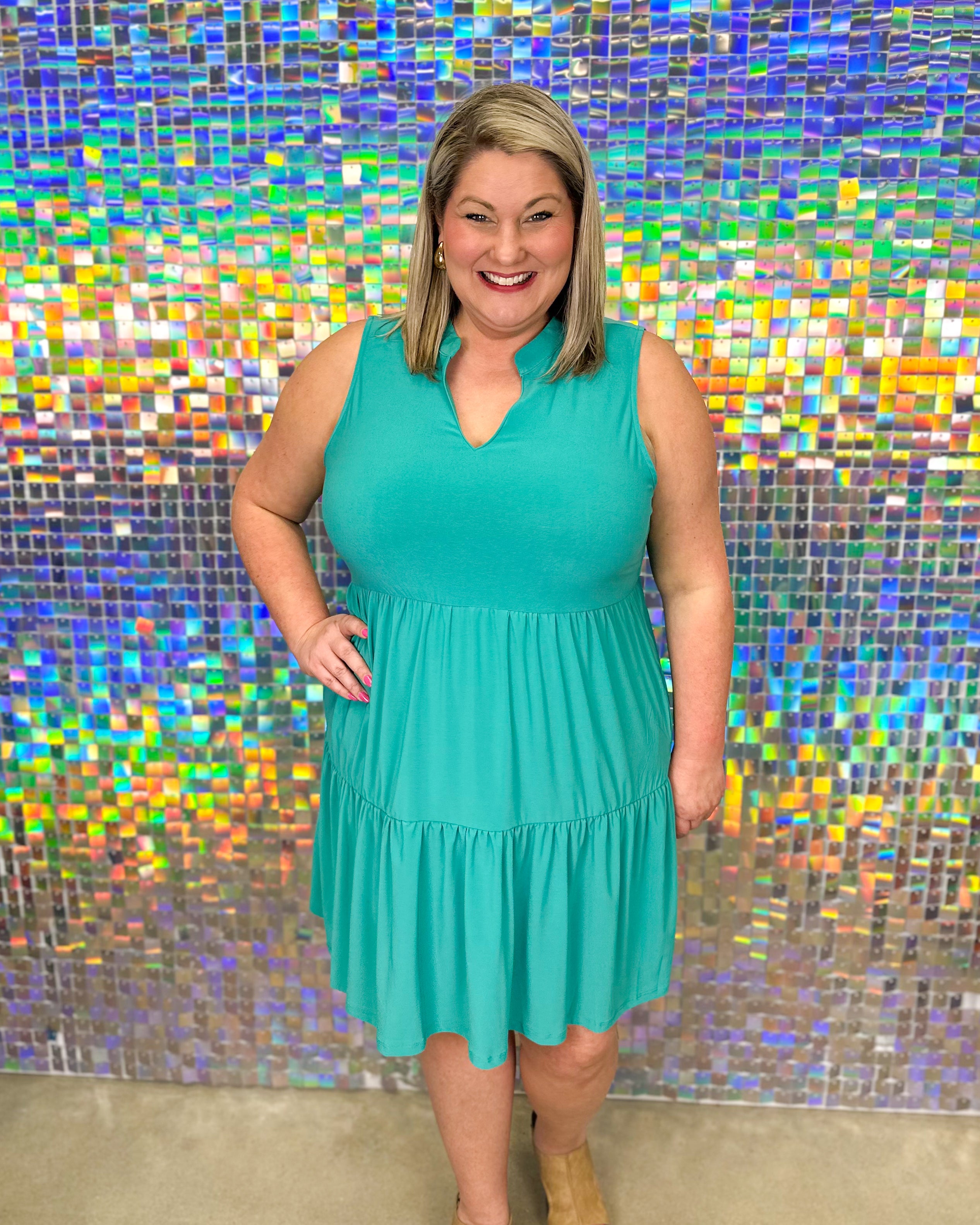 FINAL SALE Lizzy Tiered Sleeveless Dress - Emerald