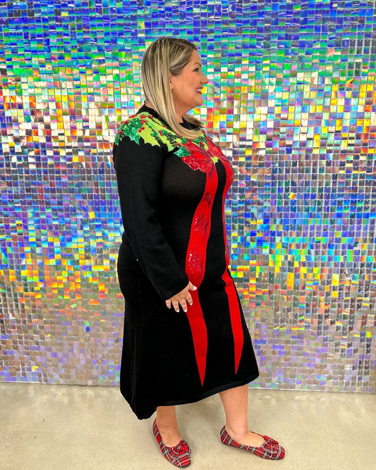 Queen of Sparkles Green and Red Wreath Dress - Black