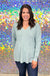 Dreamers Waffle Knit Sweater- Heather Ivy, long sleeve, v-neck, plus