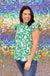 Jodifl Dandelion Fields Top - Kelly Green, plus size, floral, mock neck, flutter sleeves