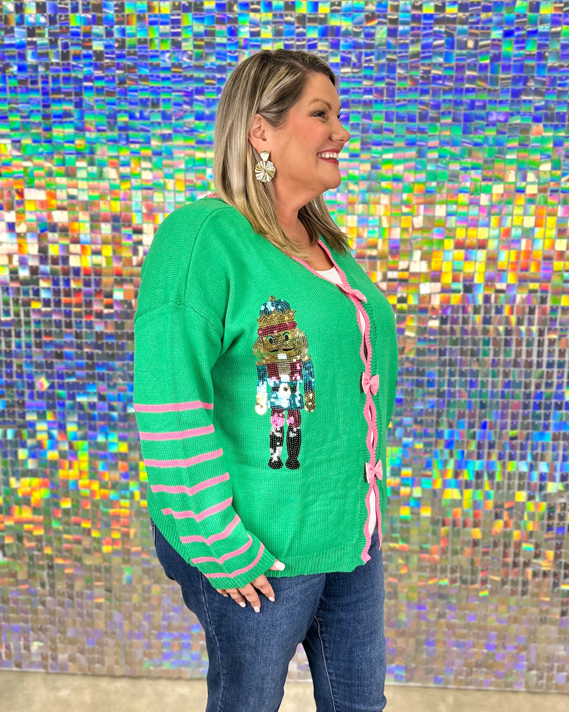 Sequin Nutcracker Sweater Cardigan - Green