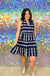 Mud Pie Angelica Yarn Dye Dress - Navy, mini, sleeveless, v-neck line, tiered, embroidered