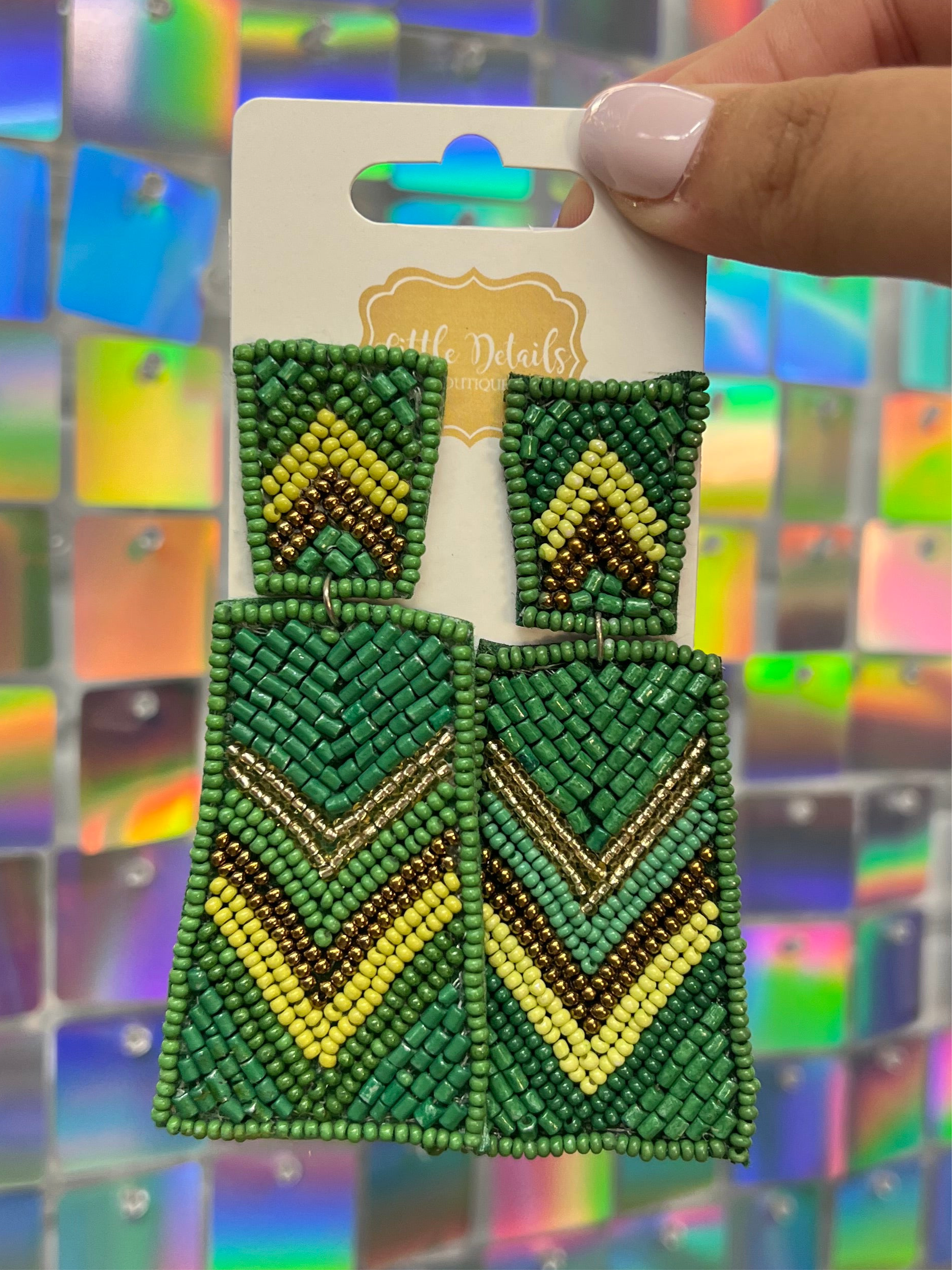 Chevron Trapezoid Earring - Green