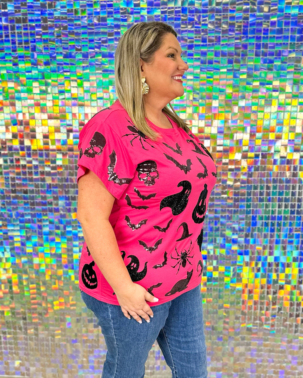 FINAL SALE Queen of Sparkles Halloween Icon Tee - Pink/Black