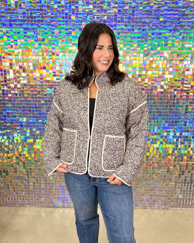 Entro Shannen Jacket - Black, floral, tan, cream, quilted, pockets