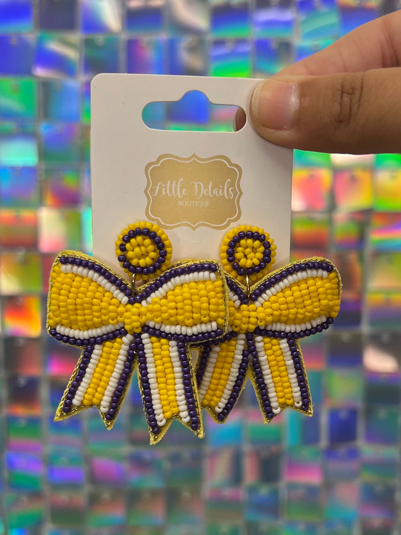 Bow Beaded Earrings - Purple