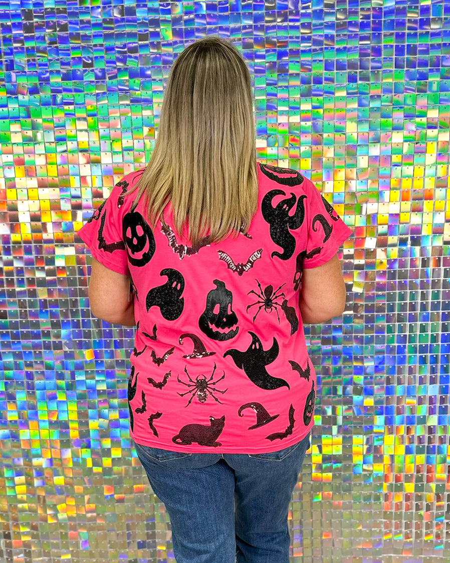 FINAL SALE Queen of Sparkles Halloween Icon Tee - Pink/Black