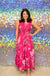 Entro Tropic Way Dress - Hot Pink, square neckline, smocked, floral, tiered, midi