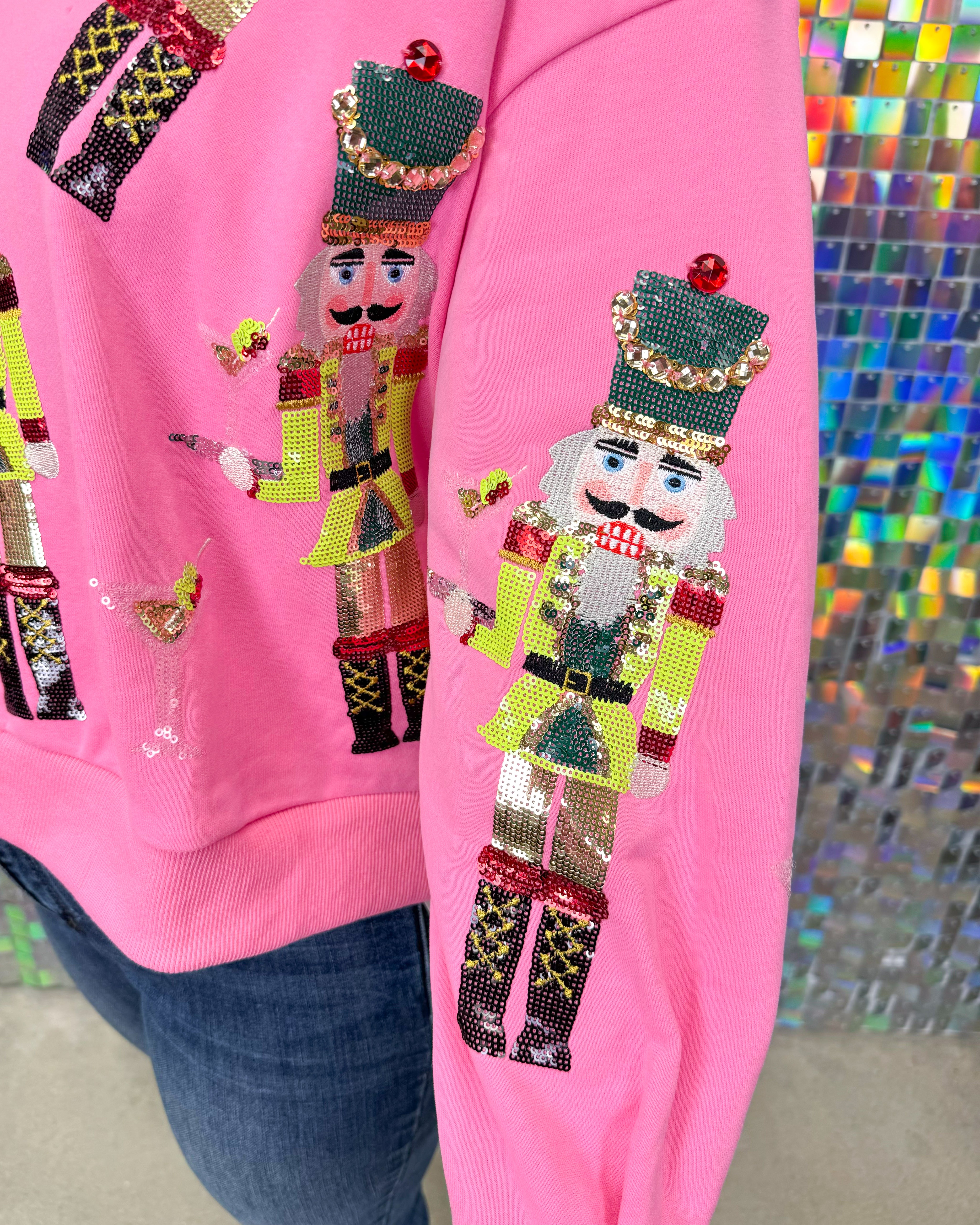 Queen of Sparkles Martini Nutcrackers Sweatshirt - Pink