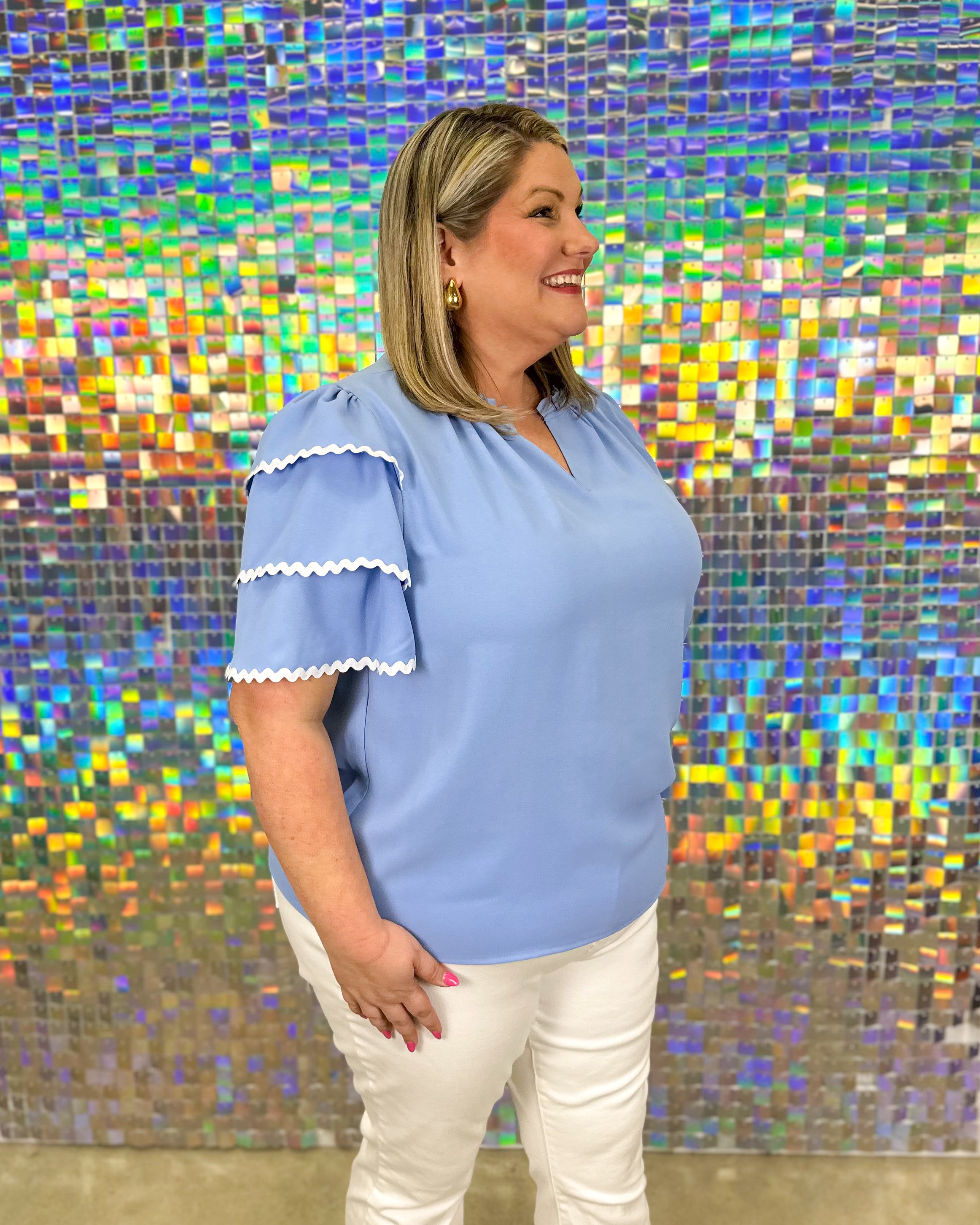 Carissa Ric Rac Top - Light Blue