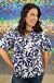 Jodifl Cruise With Me Top - Navy, plus size, white, floral, puff sleeve, v-neck, smocked
