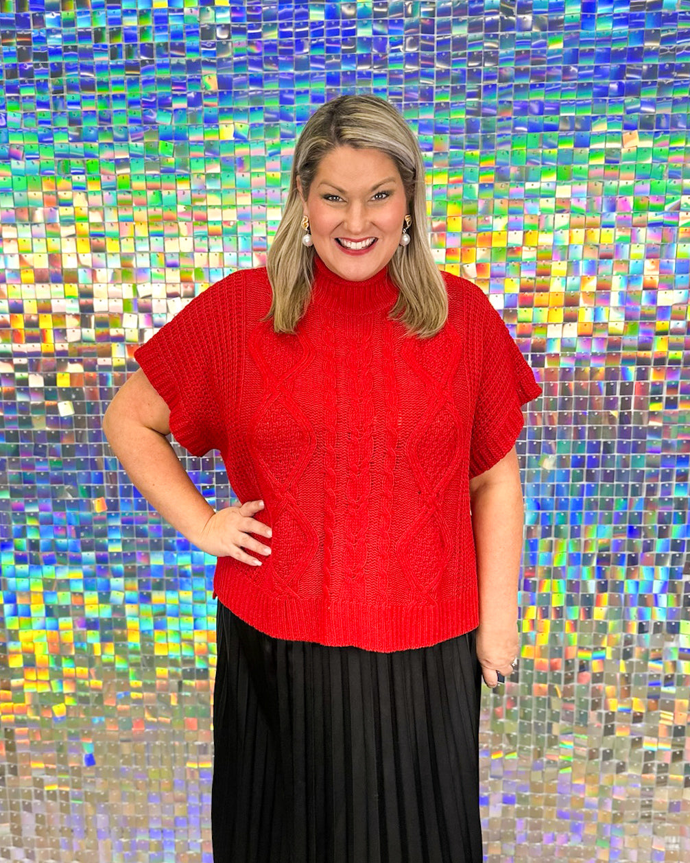 Claude Cable Knit Sweater - Red