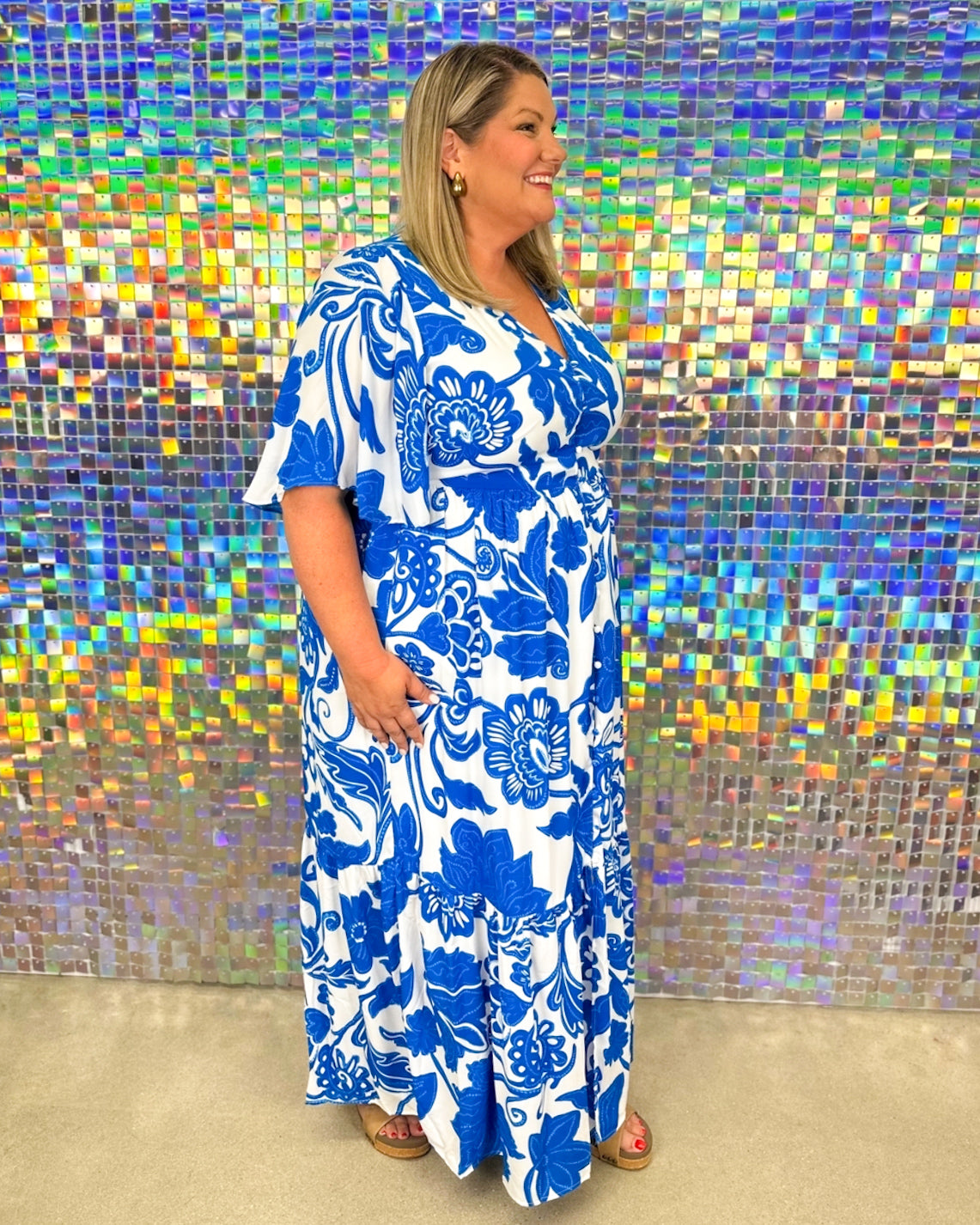 FINAL SALE Iva Button Down Maxi Dress - White/Blue