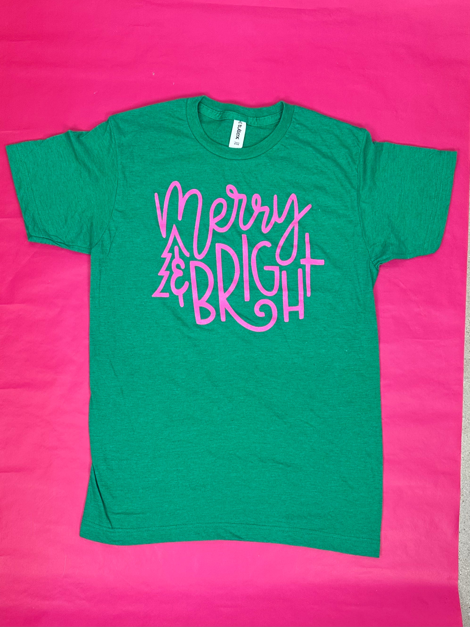 Merry and Bright Tee- Green/Pink