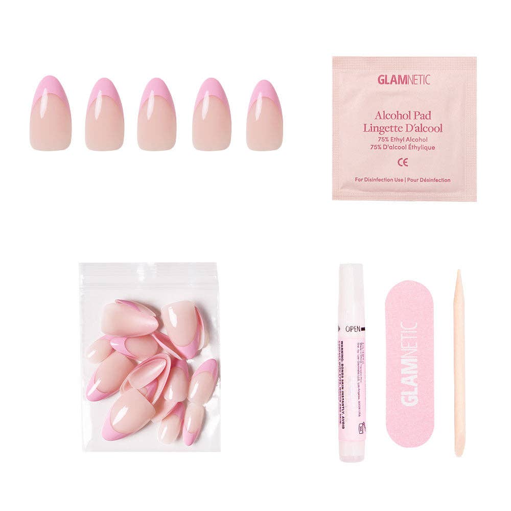 Glamnetic Pink Macaron Press-On Nails | Pink French Tip | Short Almond