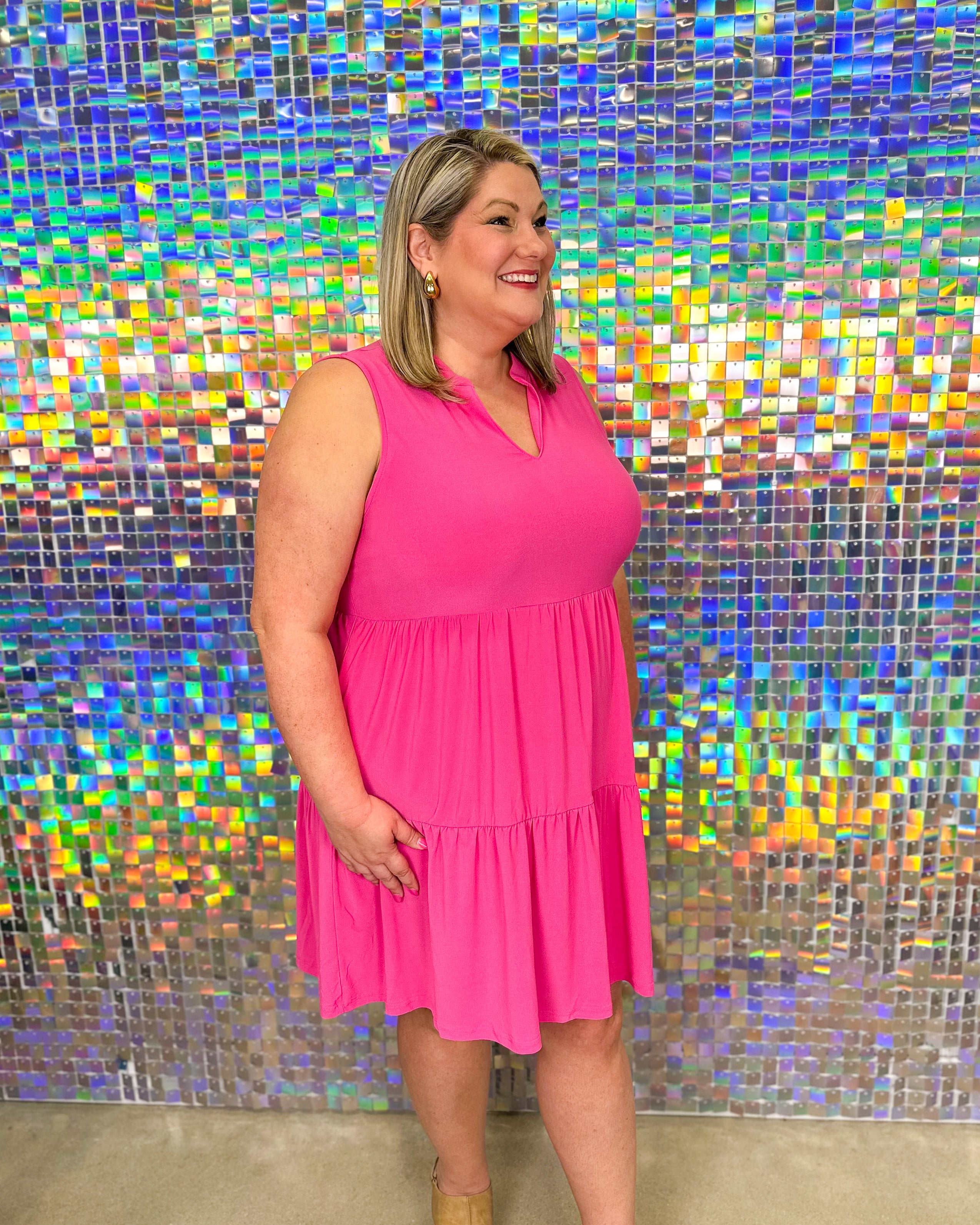 FINAL SALE Lizzy Tiered Sleeveless Dress - Hot Pink