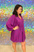 Jodifl Great Expectations Dress - Fuchsia, dolman sleeves, buttons, v-neck, long sleeve, mini