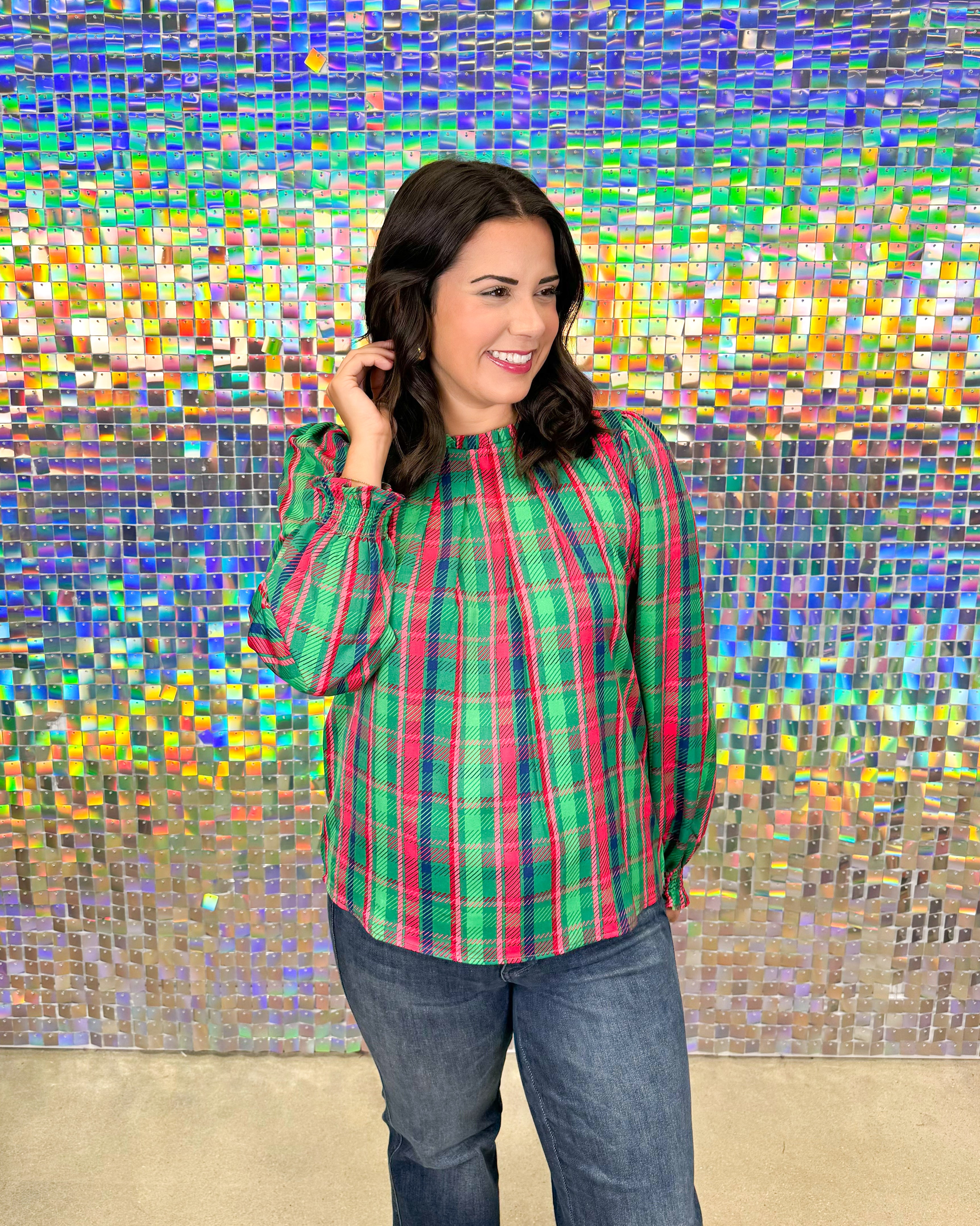 Quinn Top - Plaid About You Green