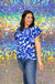 Umgee Sassy And Classy Top - Blue, plus size, print, floral, tiered flutter sleeve, wear to work