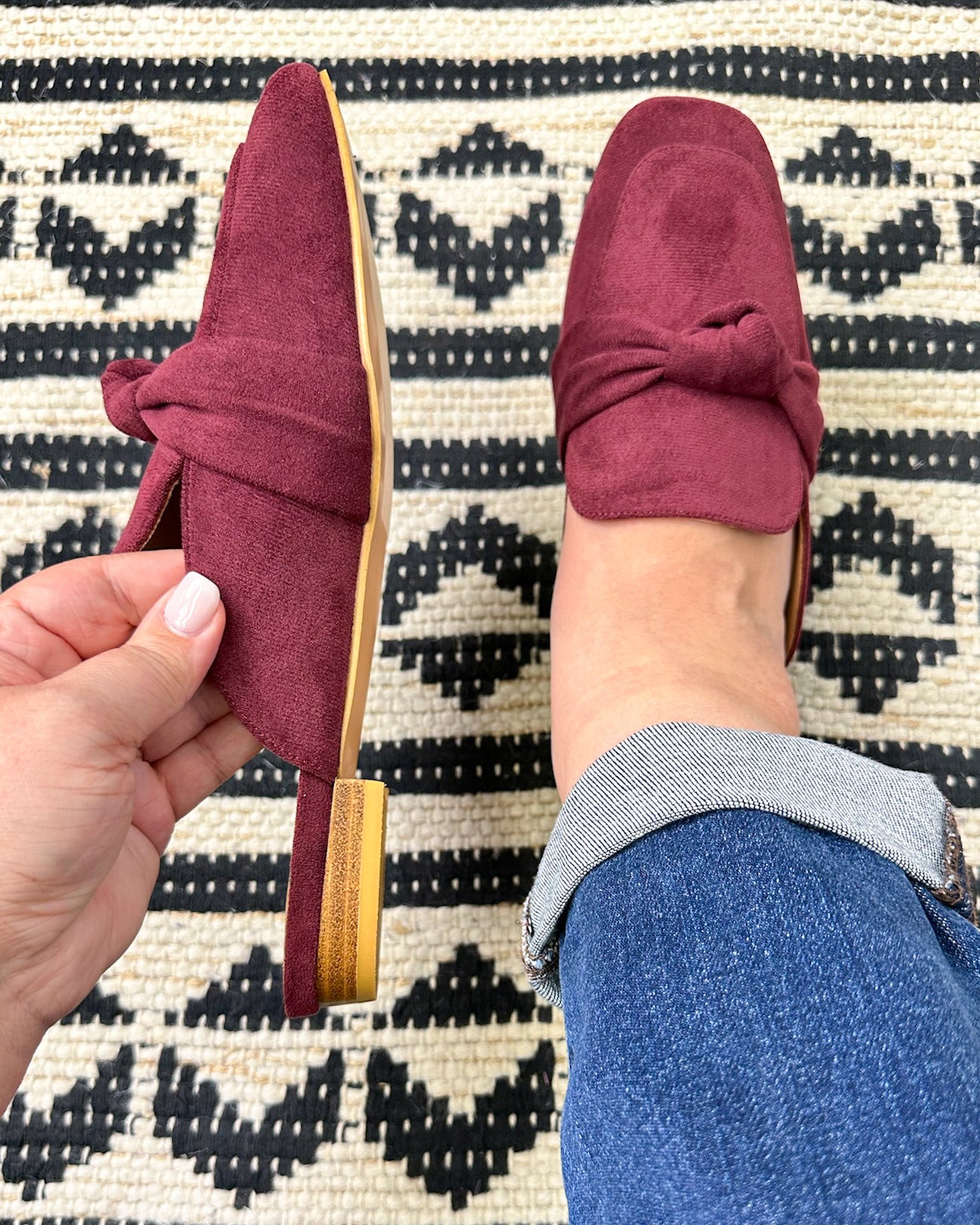 Clingy Mules - Burgundy Faux Suede