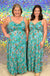 Skies Are Blue Tropical Treasure Dress - Teal Green, plus size, pleated, print, spaghetti straps, sweetheart neckline, smocked, plus size