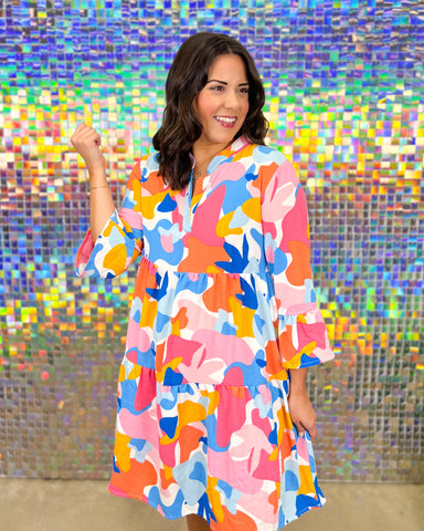 Michelle McDowell Morgan Dress - Oh Hello There, v-neck, tiered, long sleeve, print, plus sizeMichelle McDowell Morgan Dress - Oh Hello There, v-neck, tiered, long sleeve, print, plus size