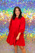 Mud Pie Adriana Bow Dress - Red, 3/4 sleeve, tiered, mini, bow back