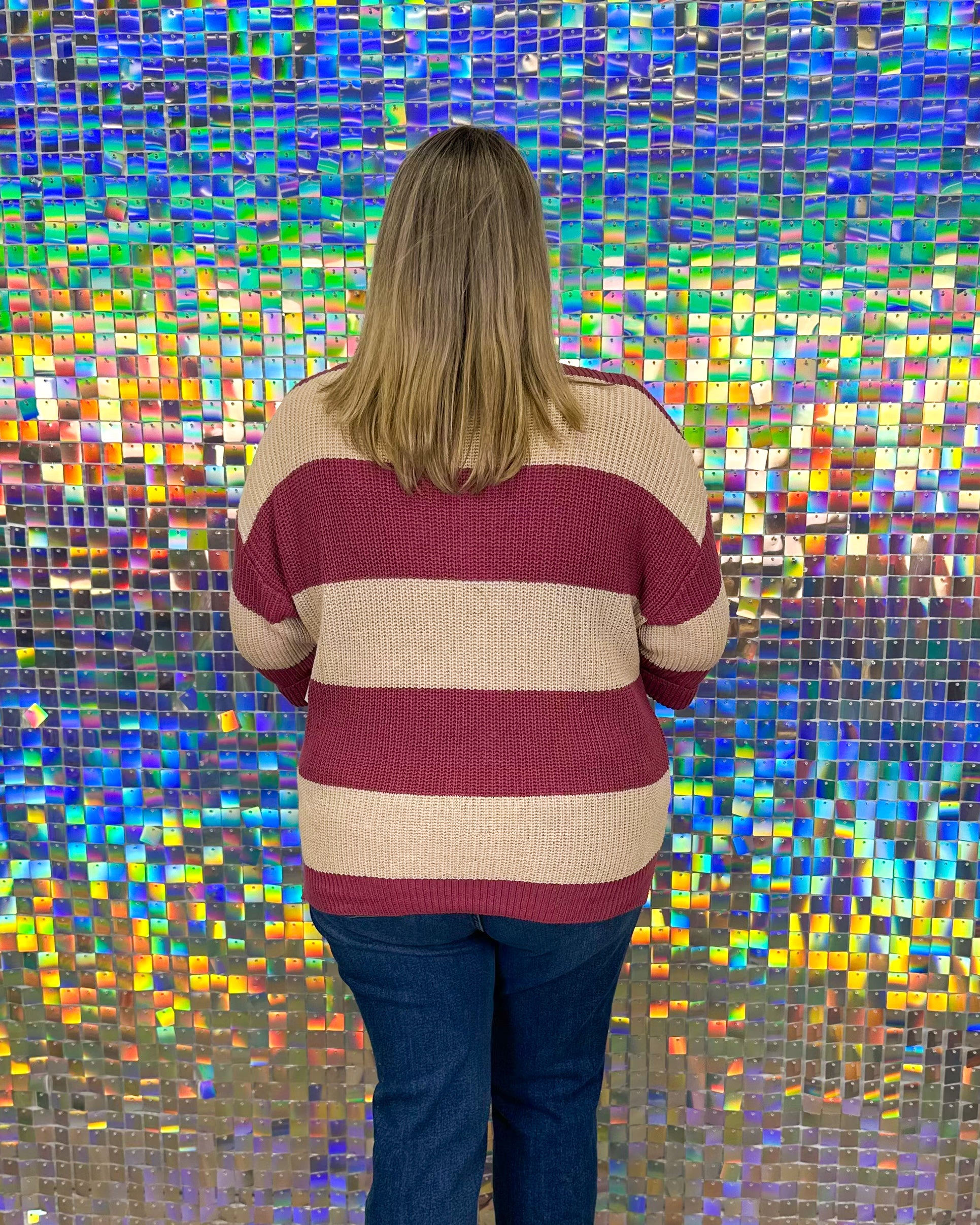 Cat Striped Sweater - Mauve